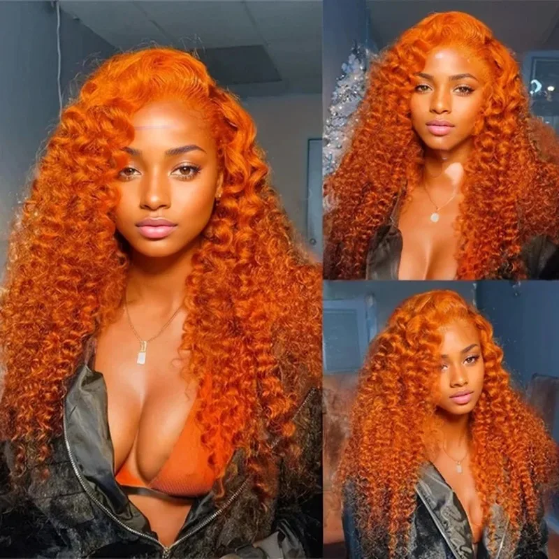 30 40 pulgadas 13x4 frente de encaje cabello humano onda profunda rizado jengibre naranja 13x6 peluca Frontal de encaje brasileño 200 densidad para mujeres negras