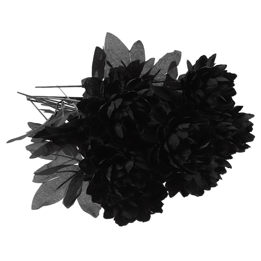 

12 Pcs Simulation Dahlia Artificial Flowers Black Halloween Autumn Decor Faux Plants Home Office EventDecorations