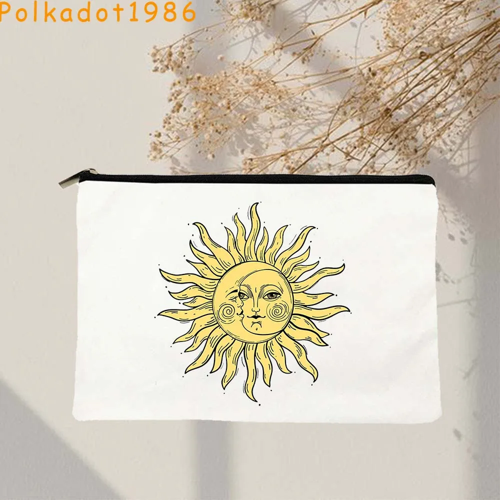 Mystical Celestial Mosaic Sun and Moon COASTER Goddess Solar Stars Cute Gift Canvas Cosmetic Makeup Bag Pencil Case Zipper Pouch