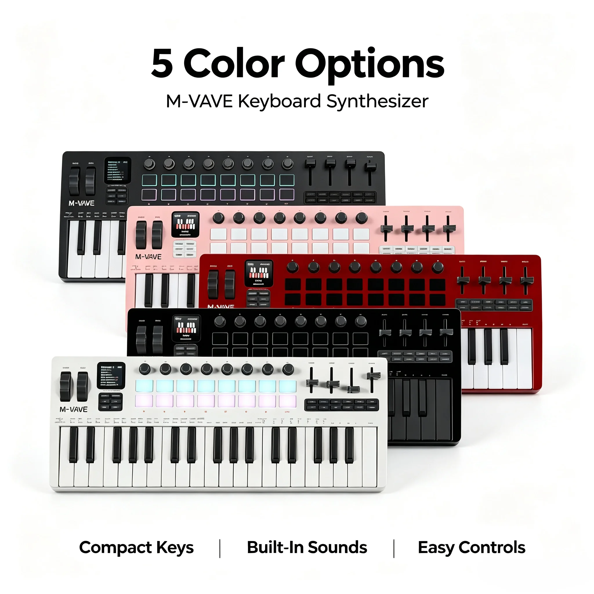 Available in Five Colors: Black and White, Pink, Black, White, and Red. M-VAVE SMK37PRO Professional MIDI Keyboard—37-Key Wireless Bluetooth Music Composition and Production Synthesizer