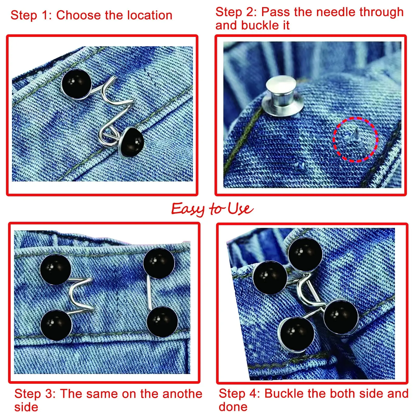 4 set di tenditori per pantaloni da 35 mm, set di fibbie in vita regolabili, bottoni extra per jeans da realizzare più strette, regolatore di bottoni per pantaloni