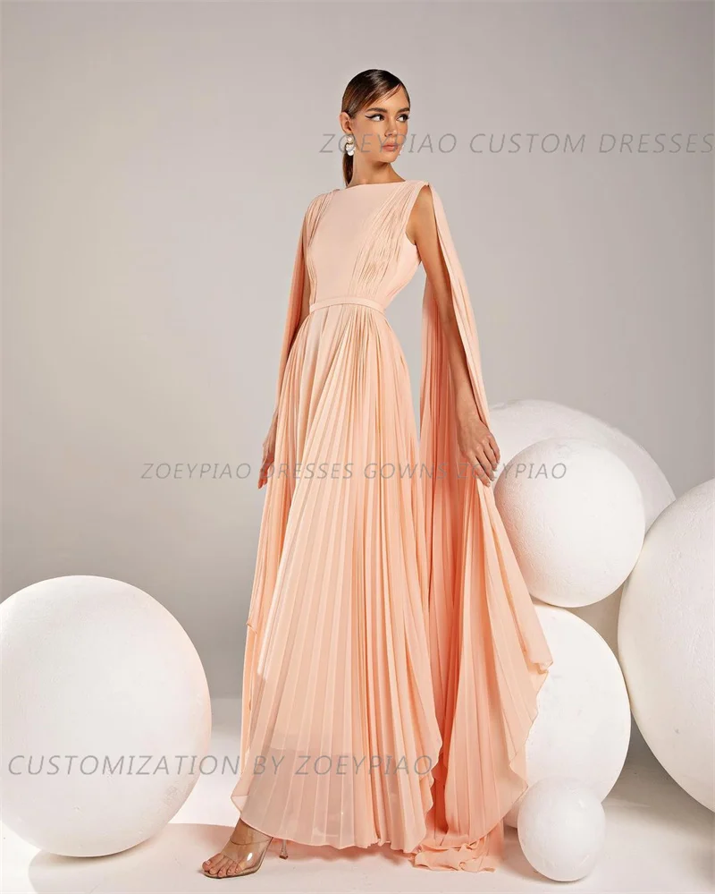 Rood Satijn/Chiffon Lange Backless Avondjurk Elegant Aanpassen Lange Cape Formele Gelegenheid Prom Jurken Avond Feestjurken