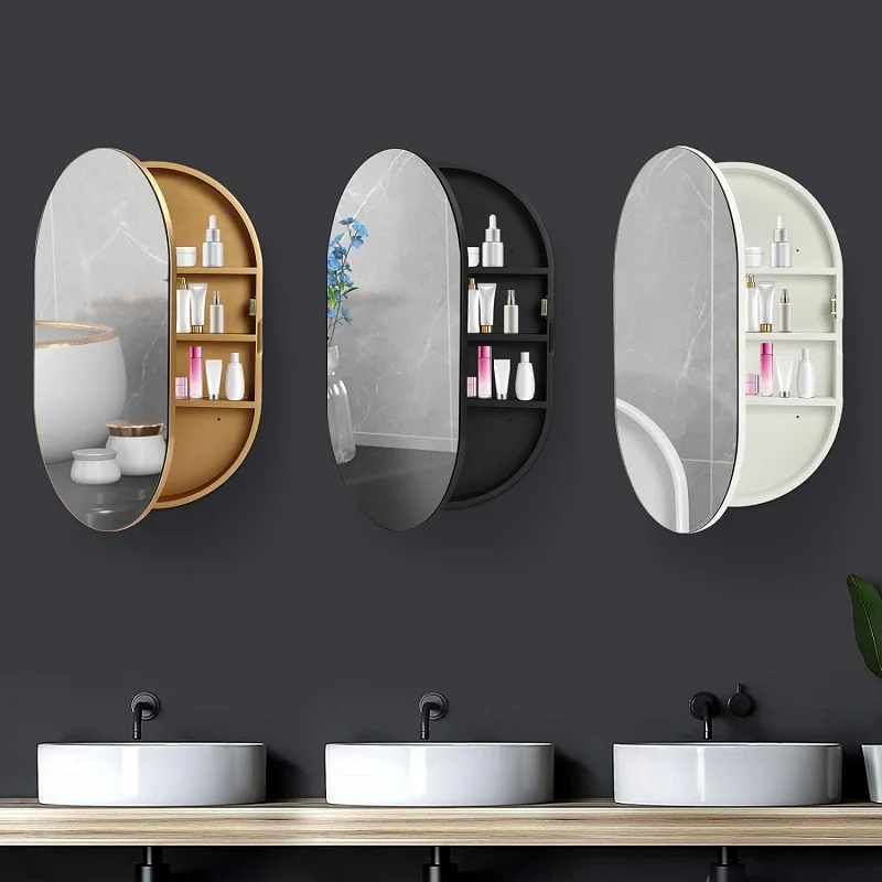 French Arched Bathroom Mirror Cabinet Solid Wood Frame Wall Mounted Makeup Mirrors Bathroom Smart Mirror Oval Bathroom Makeup