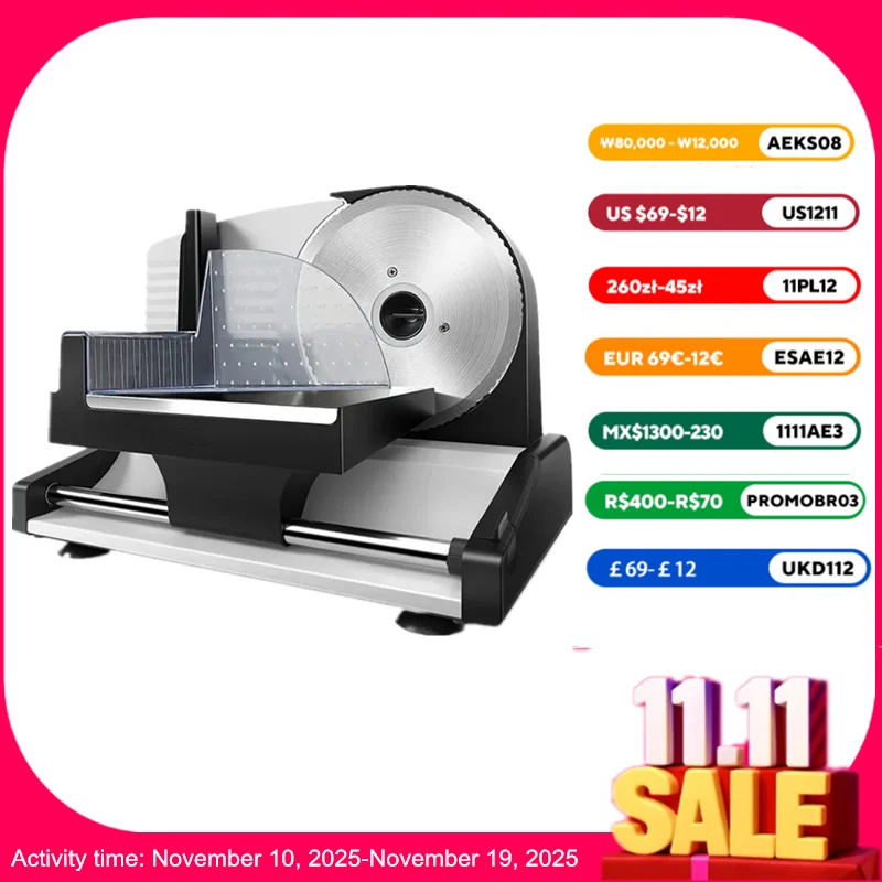 

220V Electric Food Slicer Meat Food Household Desktop Meat Slicer Lamb and Beef Slicers 0-22mm Bread Ham Meat Cutting Machine