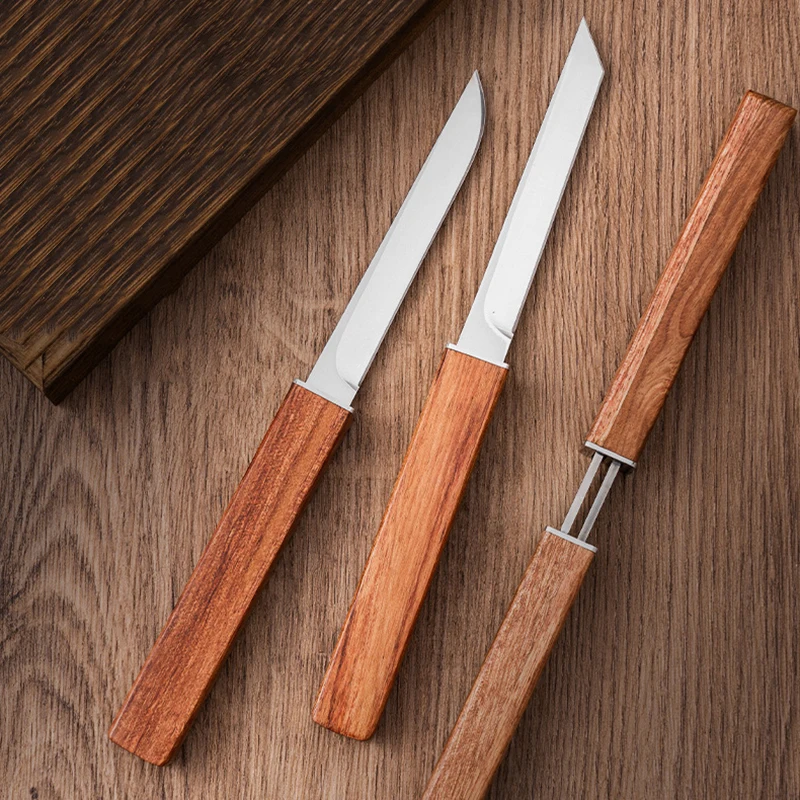 2-in-1 Double Blade Knife Kitchen Utility Knife with Wood Handle Chef Knife Barbecue Fishing Knife Meat Cleaver Butcher Knife