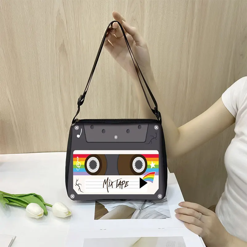 Cassette Tape Recorder Print Shoulder Bag Back To 80s 90s Women Crossbody Bags for Travel Ladies Handbag Phone Purse Holder