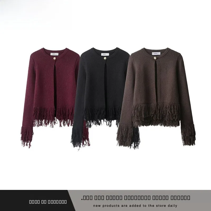 Faionable محبوك مهدب زرر ملابس خارجية للنساء جديد وصول الخريف الشتاء الشارع Sle ألياف البوليستر 00%