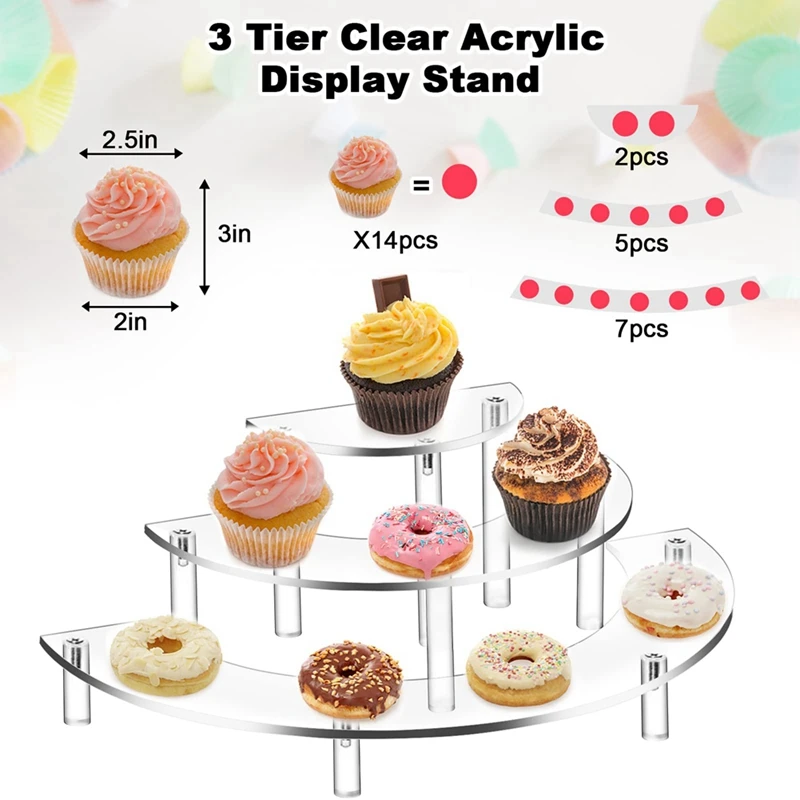 4 Piece 3 Tier Clear Cupcake Stand Holder Half Moon Cupcake Stand Dessert Stand For Display