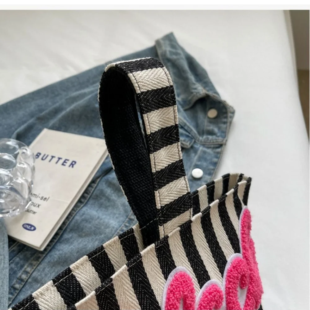 Summer Small Canvas Handbag Commuter Phone Bag Striped Buet Bag Faionable Versatile Handheld Bag for Young Women Girls image 5