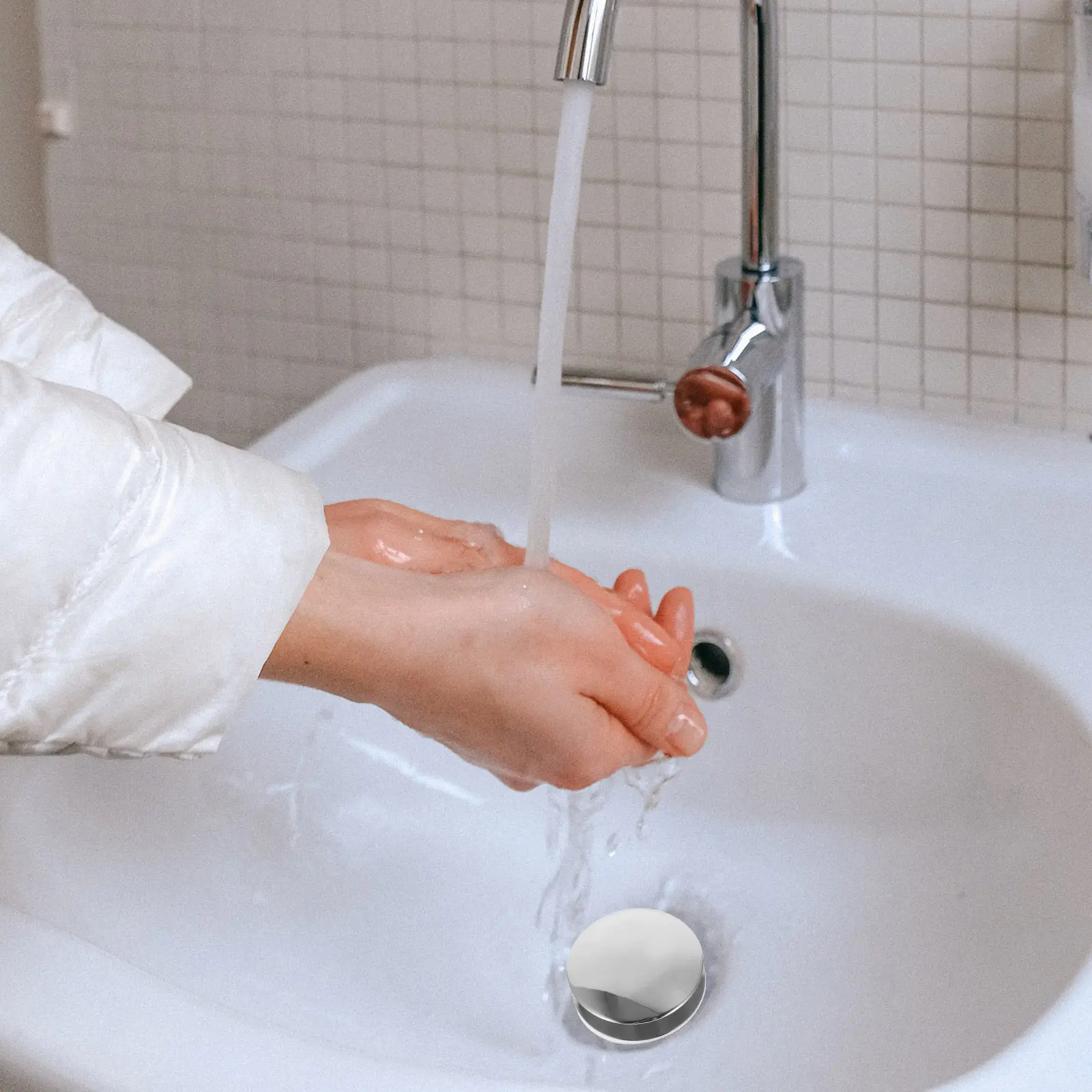 

Push Type Bathroom Sink Drain Stopper with Bounce Core Copper Inner Core Non-Slip Wear-Resistant Washbasin Plug for Basin