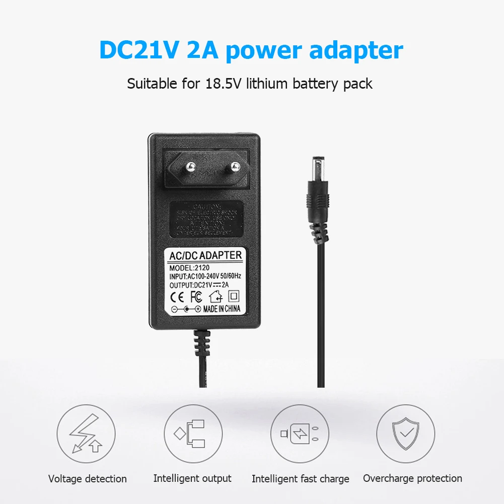 DC21V 2A Plug Power Supply Adapter Charger for 18.5-21V 18650 Li-ion Battery Power Adapter Stabilized Voltage Converter Tool