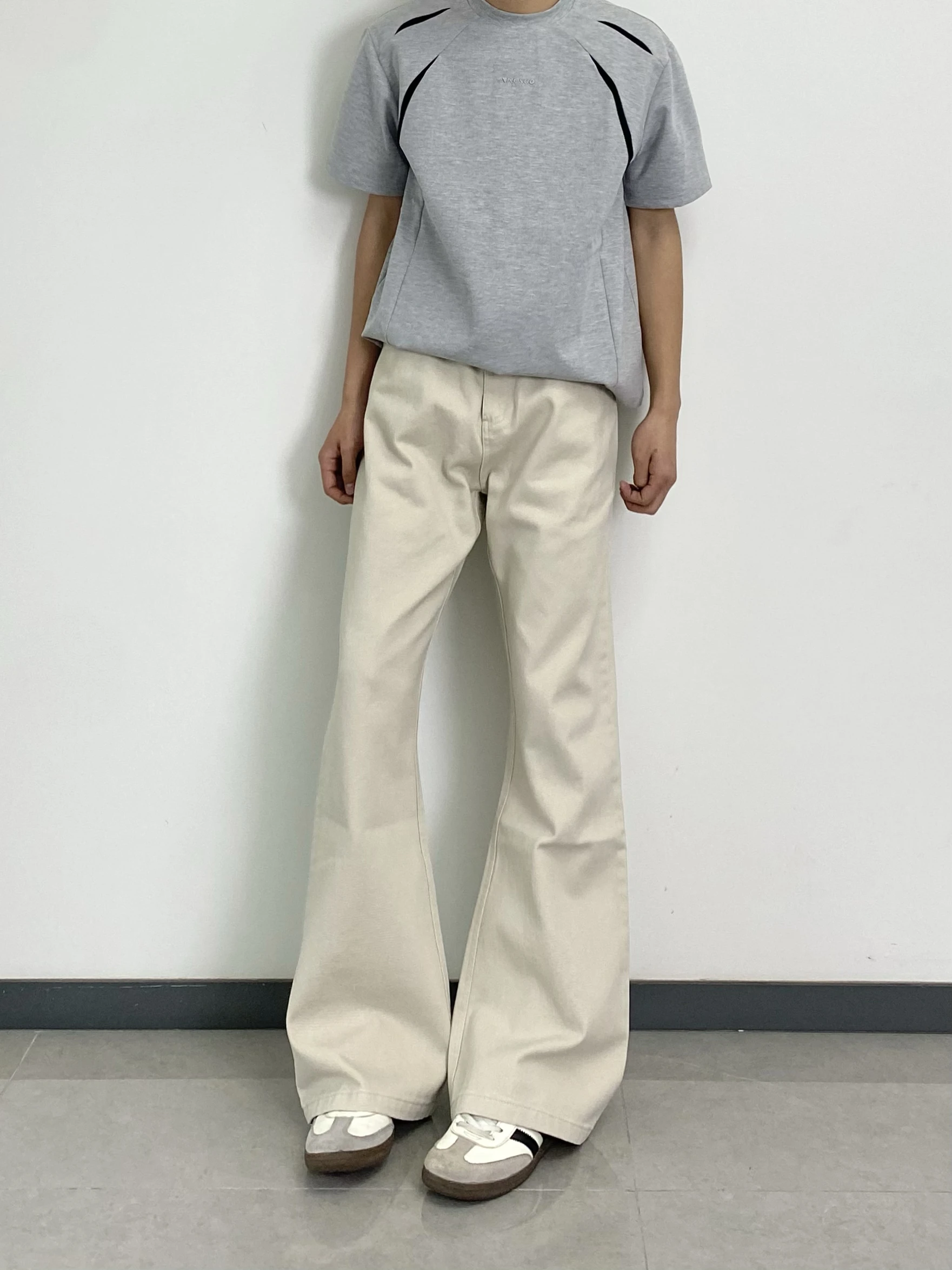 American High Street Retro Bell Bottoms Adjustable Waist Belt Cleanfit Jeans Heightening Knife Straight Leg Pants K715