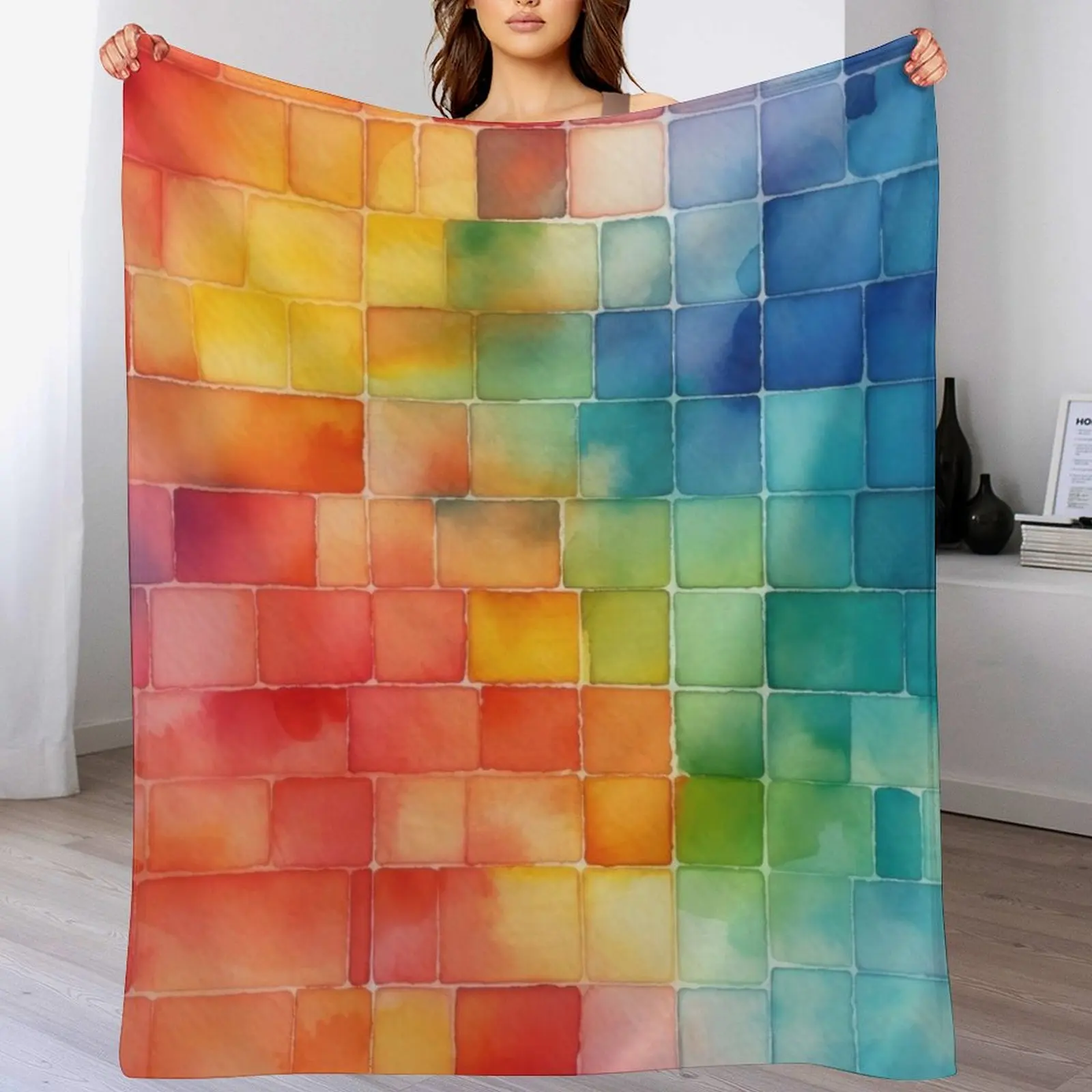 Colorful Mosaic Tiles Throw Blanket Decorative Sofa Thermals For Travel Bed Blankets