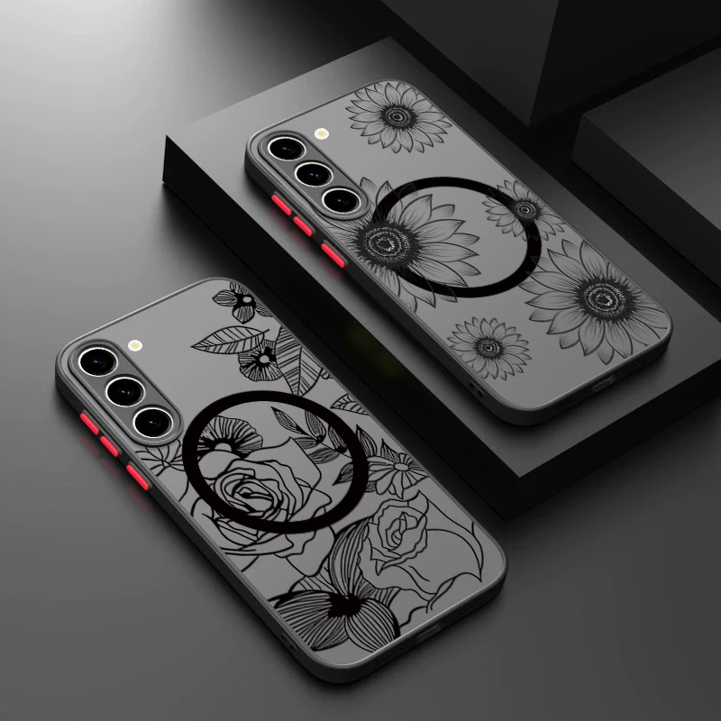 Rosenblüten Magnetische Handyhülle für Samsung Galaxy S26 S25 S24 Ultra Plus S23 S24 S25 FE A17 A37 A56 A55 A36 A16 Acryl-Cover