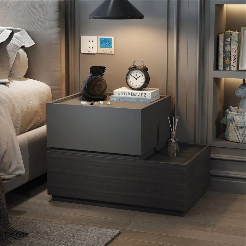 Dark Grey Combination Modular Bedside Table Double Drawer Modern Stackable