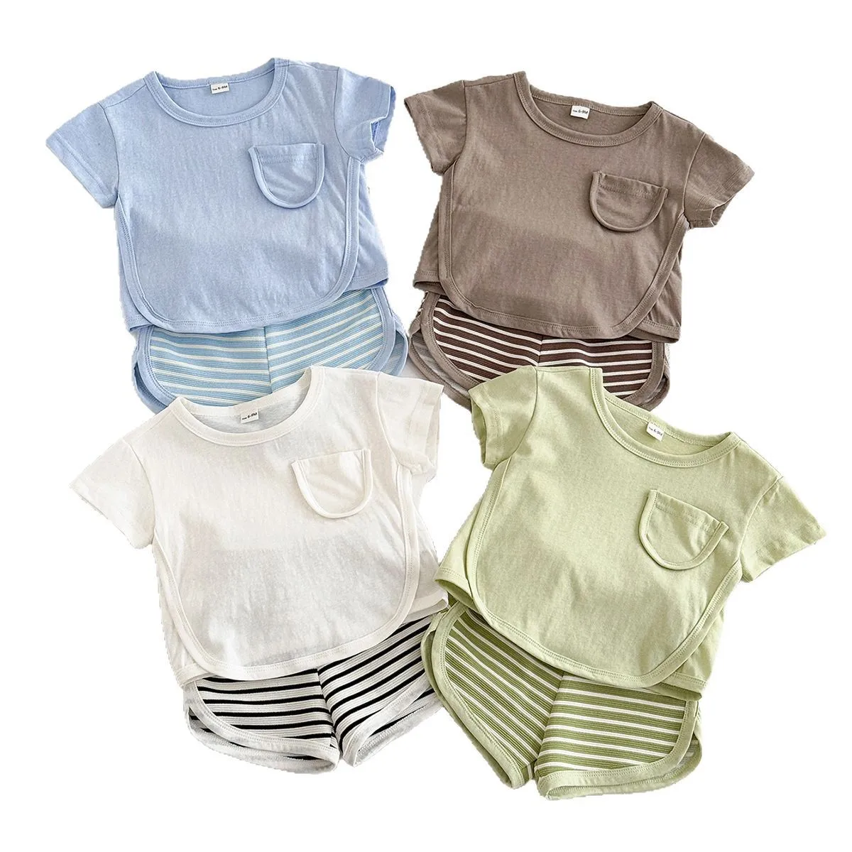 

2026 Summer Sport Style Infant Shorts Set Blue Tee+Striped Shorts 2Pcs Clothing Baby Versatile Casual Suit