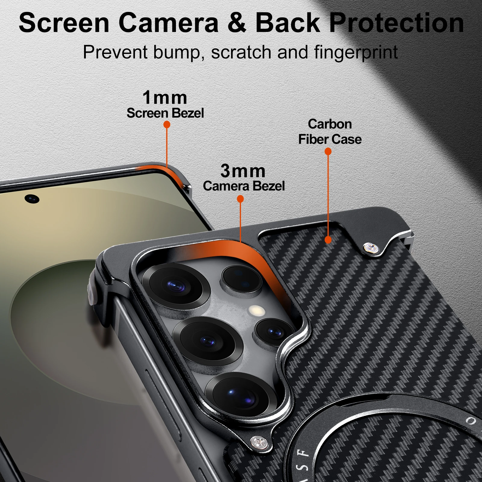 Eary capa de telefone de fibra de carbono para samsung galaxy s25 ultra com suporte magnético giratório 360 moldura magsafe capa protetora à prova de choque