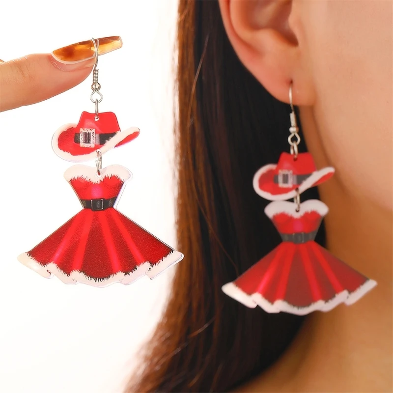 Festival Acrylic Earrings Featuring Christmas Dress Pattern Party Earrings Stylish Ear Jewelry Suitable for Fashion Look