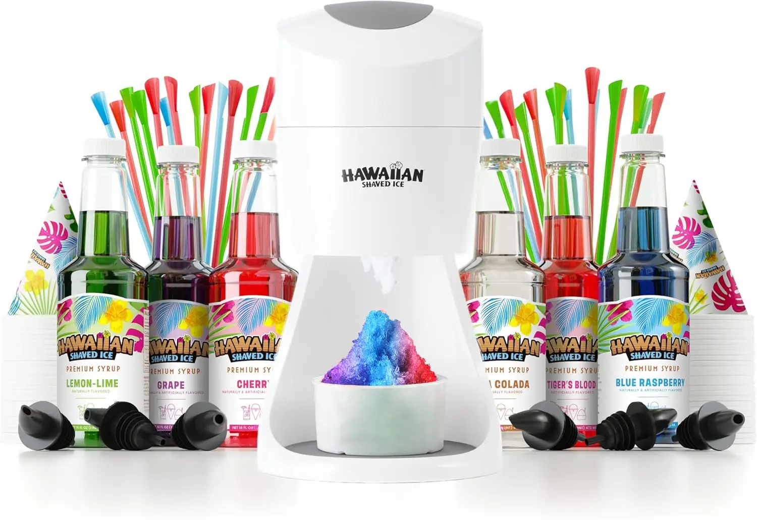 S900A Shaved Ice and Snow Cone Machine with 6 Flavor Syrup Pack and Accessories