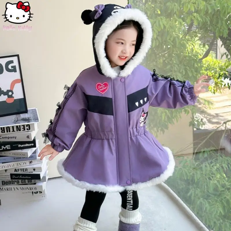 فتاة كورومي معطف دافئ مقنع الكرتون أنيمي الخريف الشتاء Kawaii سميكة سترة يتغلب سانريو منتصف طول القوس عقدة معطف القطن