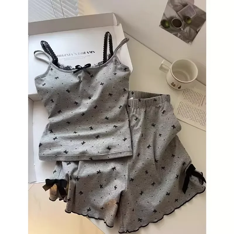 Women's Summer Hot Selling Suspender Sleepwear Home Suit Set with Polka Dot and Chest Cushion Sexy Home Sleepwear Two-Piece Set image 6