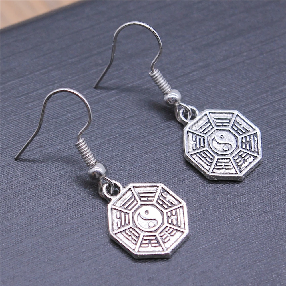 Vintage Antique Silver Color 16x13mm Tai Chi Ying Yang Charms Drop Earrings Dangle Earrings Women Party Gift Jewelry Handcrafts