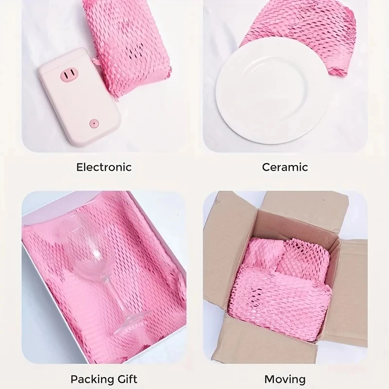 Promotion 14.9inch x 16.4ft/32.8ft  Pink honeycomb paper for crash-proof gifts, transportation, food, crafts, bouquet packaging