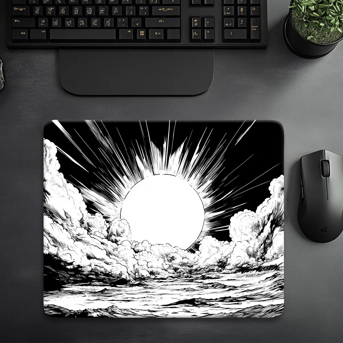 لوحة ماوس بتصميم موضوع الخيال العلمي باللونين الأبيض والأسود مع قاعدة مطاطية قابلة للغسل مناسبة لكل من العائلات والألعاب