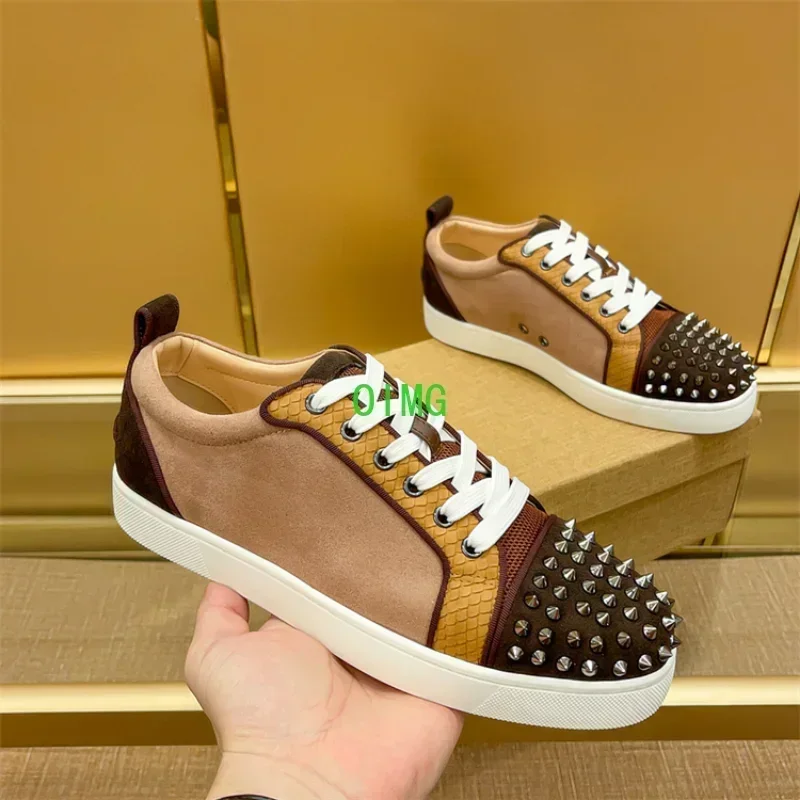 2023 New Luxury Shoes, Red Bottom Shoes, Men's Shoes, Rivets, Low-top Leather, All-match Casual Sneakers Man Shoes