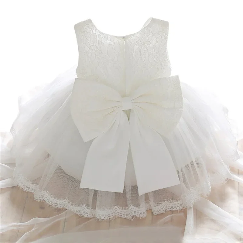 Baby Girls Princess Dresses Cute Bow 3 6 9 12 18 24 Months Toddler Infant Party 1st 1 2 Year Old Birthday Lace Christening Gown