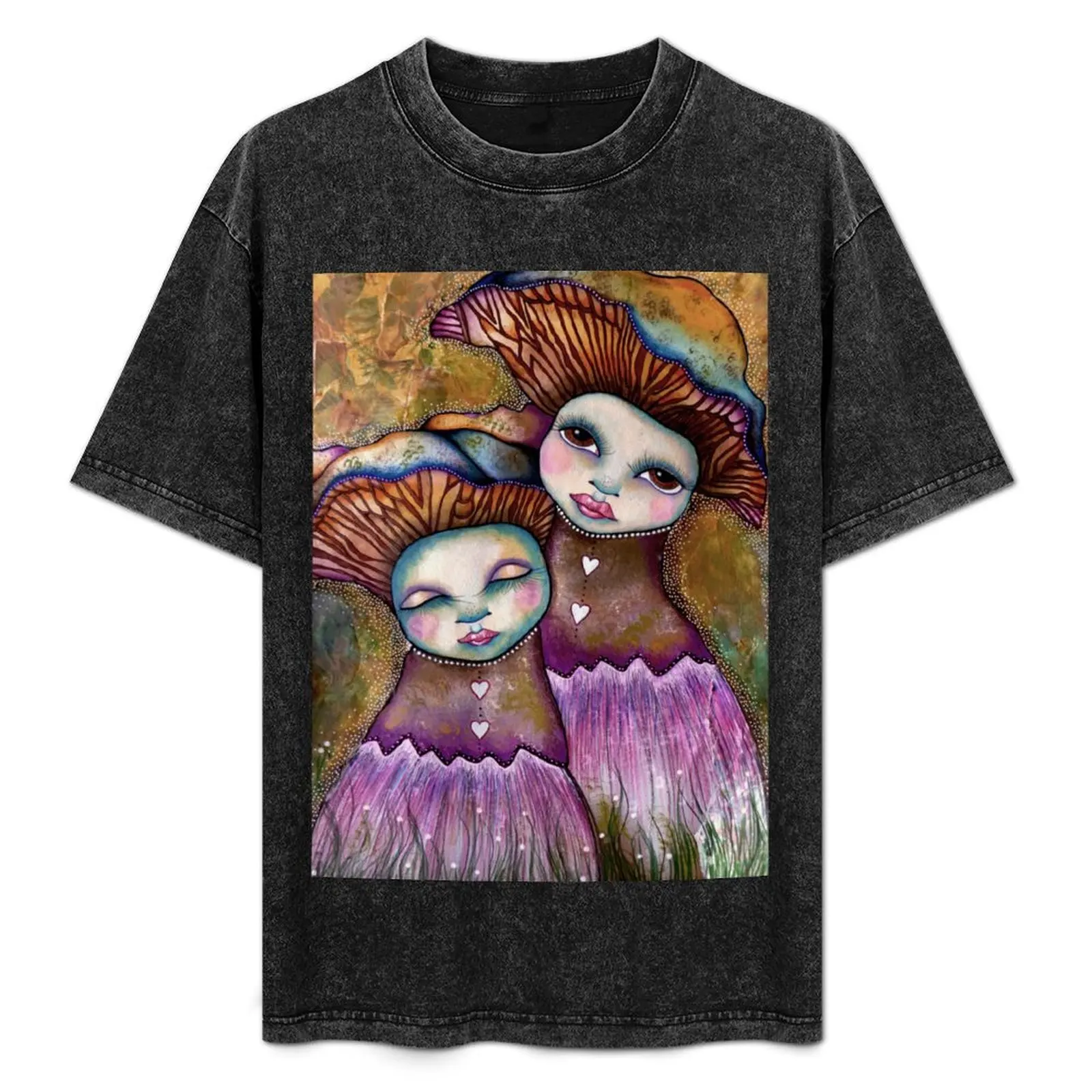 

Two-tu Mushrooms T-Shirt Simple Solid Color Crew Neck Tee