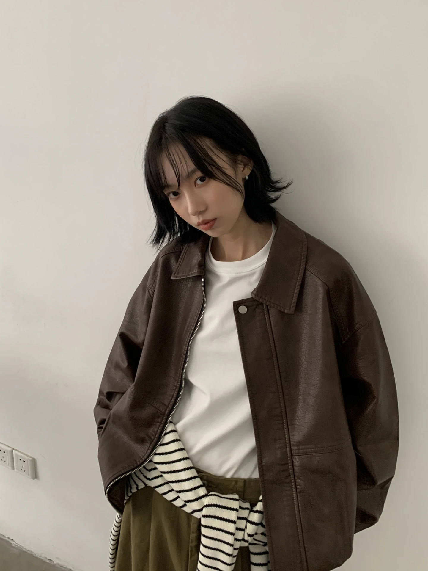 

American Retro Barn Sle ort Leather Jaet Men Women Clean Fit Jaet Top PU Leather Warmth Long Sve Zipper Closure