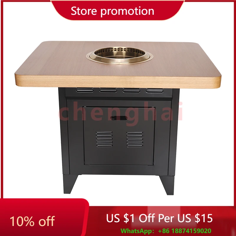 PINNOVO Restaurant Table Rock Plate Dining Room Furniture Korean BBQ Grill Table with Hotpot