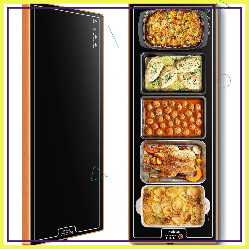 

Extra Long 40x12in Electric Warming Tray for Buffet, Tempered Glass Food Warmer with Adjustable Temperature, Black