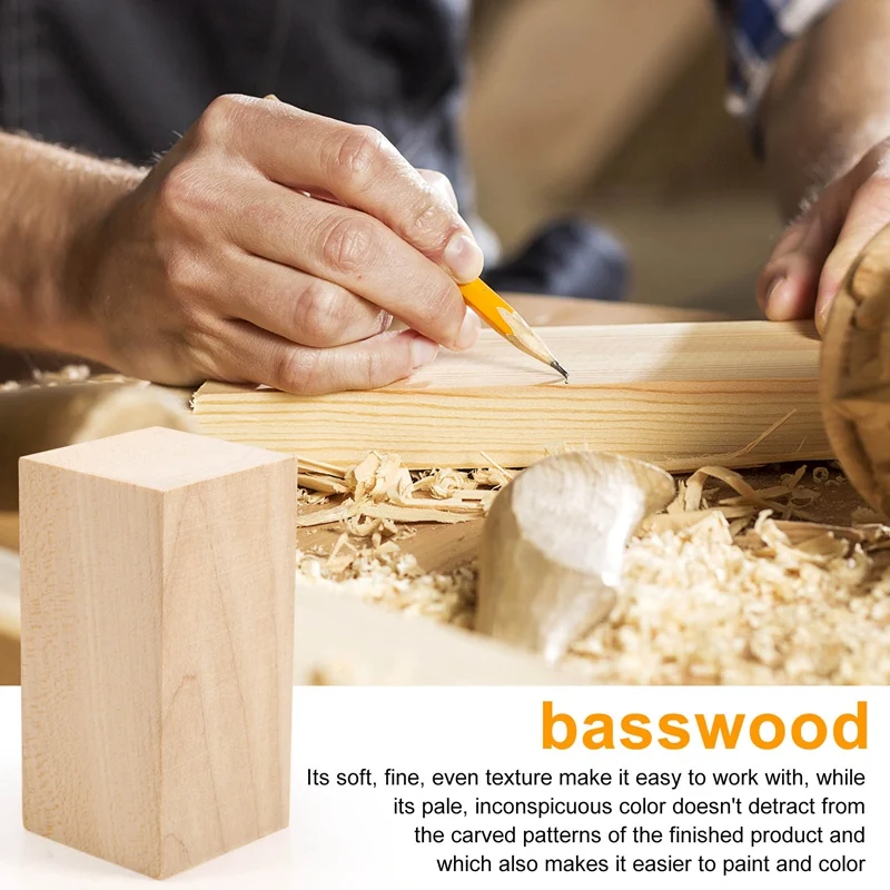 Basswood Carving Blocks 4 X 2 X 2 Inch,Large Whittling Wood Carving Blocks Kit For Kids Adults Beginners Or Expert