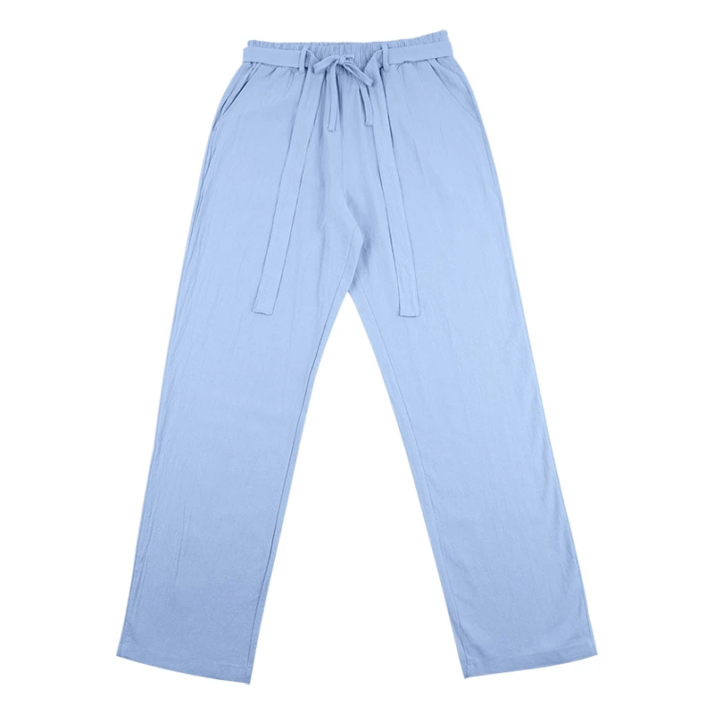 Herrenhose aus atmungsaktivem Leinen mit geradem Bein und elastischem Bund, lässige Urlaubshose für den Strand. – Detail 12
