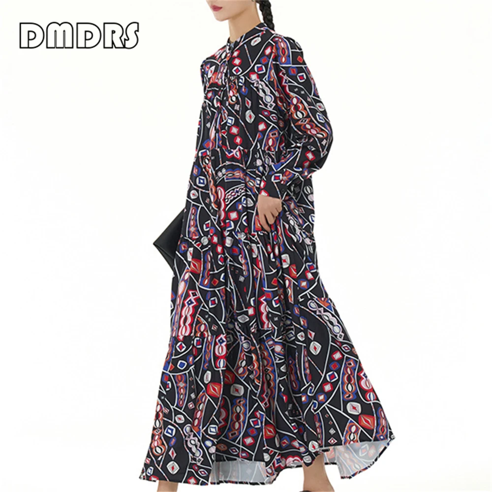 Breathable Summer Women's Bohemian Skirt Long Sleeves Printed High Quality 2024 Spring New Casual Dress For Women Oversized