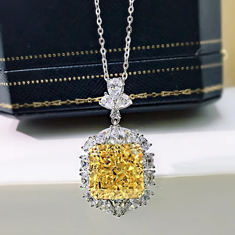 

Flower Topaz Diamond Pendant 100% Real 925 Sterling Silver Wedding Pendants Necklace For Women Bridal Promise Engagement Jewelry