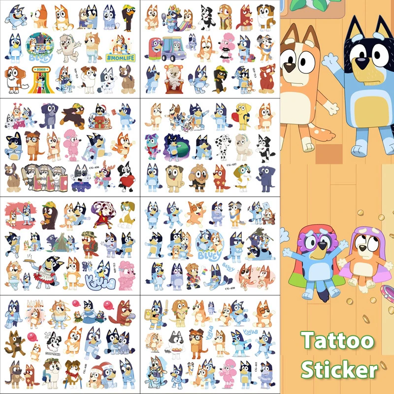 Bluey Bingo Tattoo Stickers Anime Figure Cartoon DIY Water Transfer Tattoo Stickers Children Birthday Decoration Toys