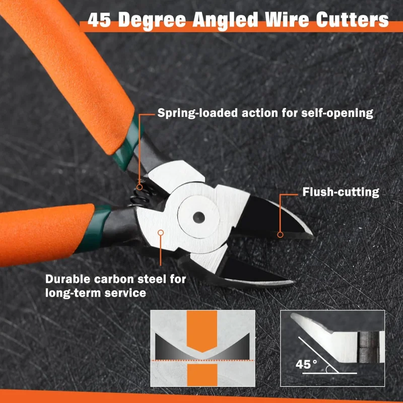 Diagonal Pliers Flush Cut Plastics, 45 Angled Wire Cutters Crafting, Side Clippers, Cutter Snips