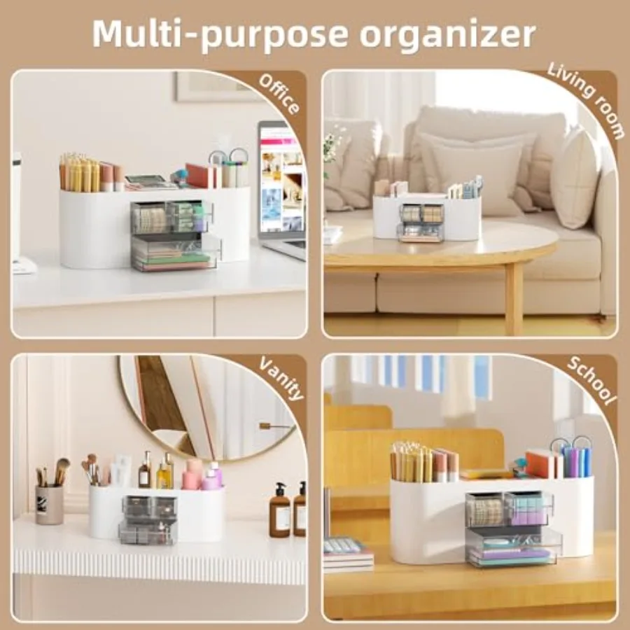 Desk Organizer Pen Holder for Desk with 3 Drawers, Multi-Functional Pencil Holder, Desk Organizers and Accessories with 7 Compa view 6
