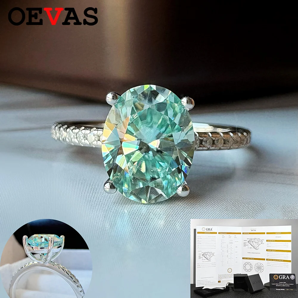 

OEVAS GRA сертифицированное 1CT/2CT овальное кольцо с аквамарином и муассанитом для женщин, ювелирные изделия из 100% стерлингового серебра S925, подарок для свадебной вечеринки