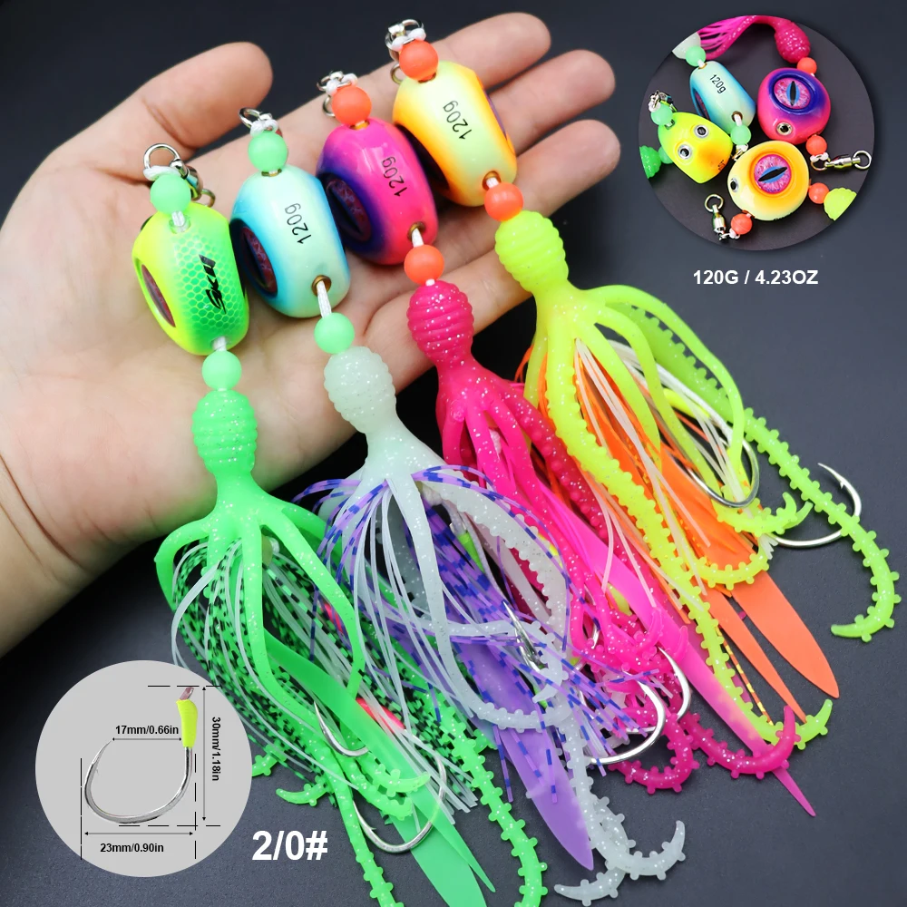 ZYZHE 1 Stück Meeresfischerei-Köder 120/150/200G Leuchtender JIG mit Weichem Oktopus-Köder Bootsfischen Schnurhaken Tiefsee-Angelköder – Detail 7