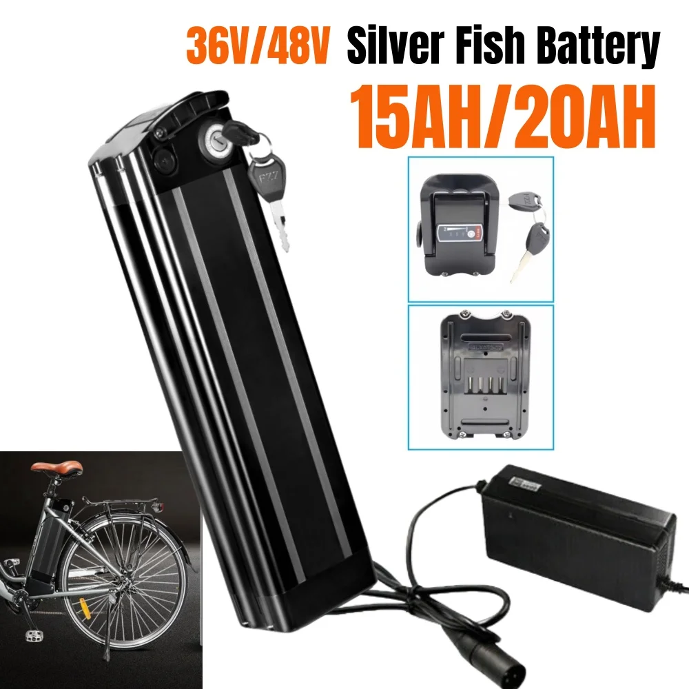 

48V 20Ah 15Ah Silverfish Lithium Ion high power Battery 250W 500W 750W 1000W 36V 20Ah 15Ah 18650 Battery Pack+2Acharger