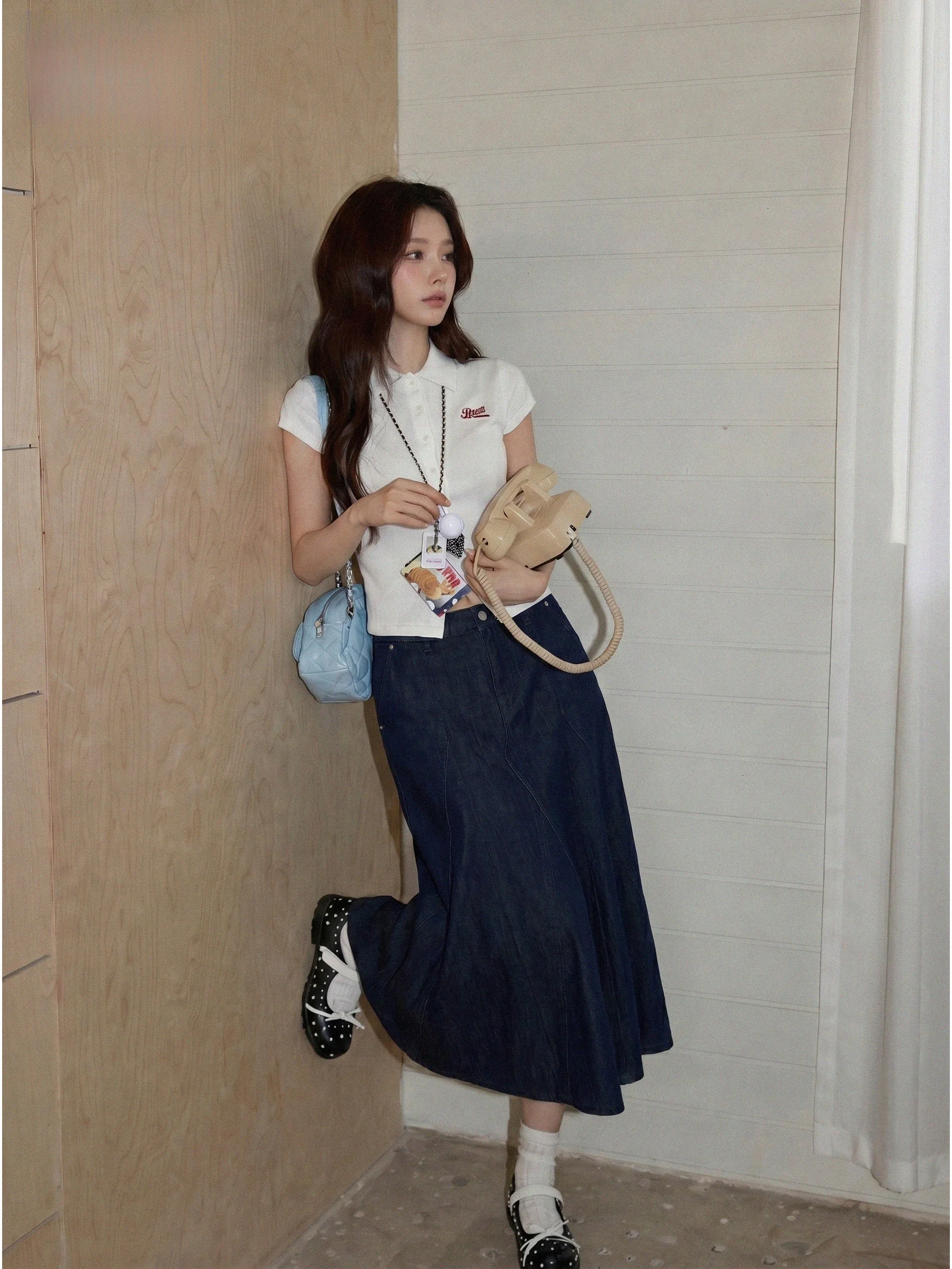 

High Waist American Style Denim Skirt Women's New 2026 Summer Asymmetrical Slimming Fish Tail Skirt Casual High Waist Design