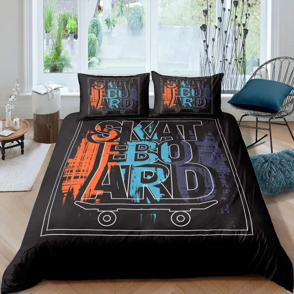 Skateboard Duvet Cover Boys Teens Sports Comforter Cover Microfiber 2/3pcs Graffiti Art Twin Bedding Set Double Queen King Size