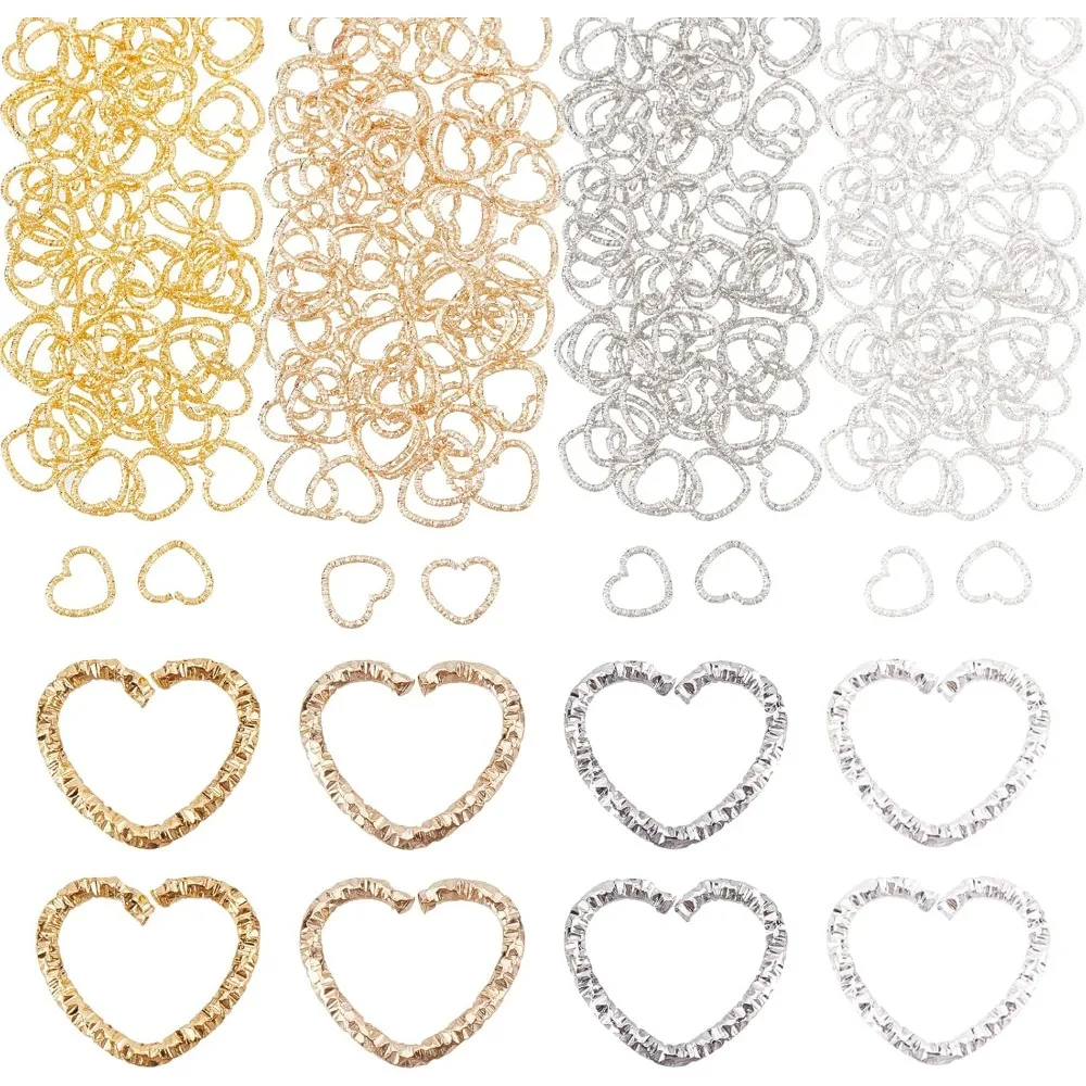 320Pcs Twist Open Jump Rings, 4 Colors Heart Shape Jump Ring Gold Platinum Rings Connectors Jewelry Findings for Valentine