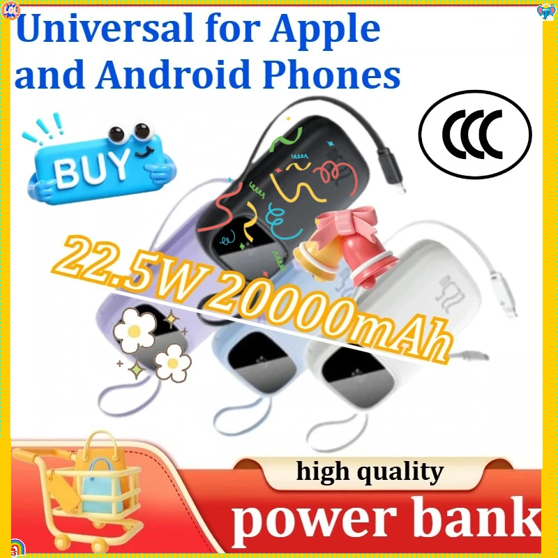 

22.5W 10000mAh 20000mAh Power Bank Built-In Retractable USB-C & Lightning Cable for iPhone for Samsung for Xiaomi