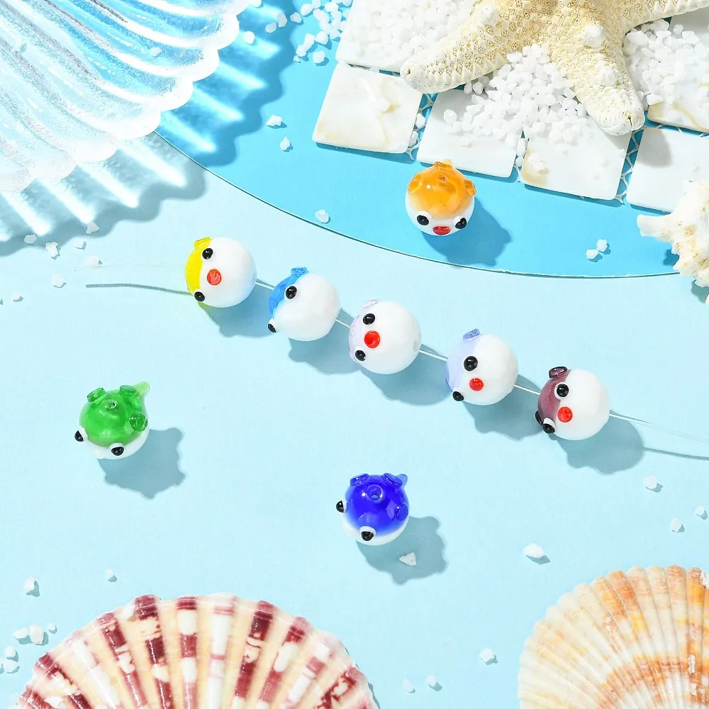 8pcs/35pcs Puffer Fish Handmade Lampwork Glass Beads Mixed Color Pufferfish Loose Beads For Bracelet Necklace Jewelry Making