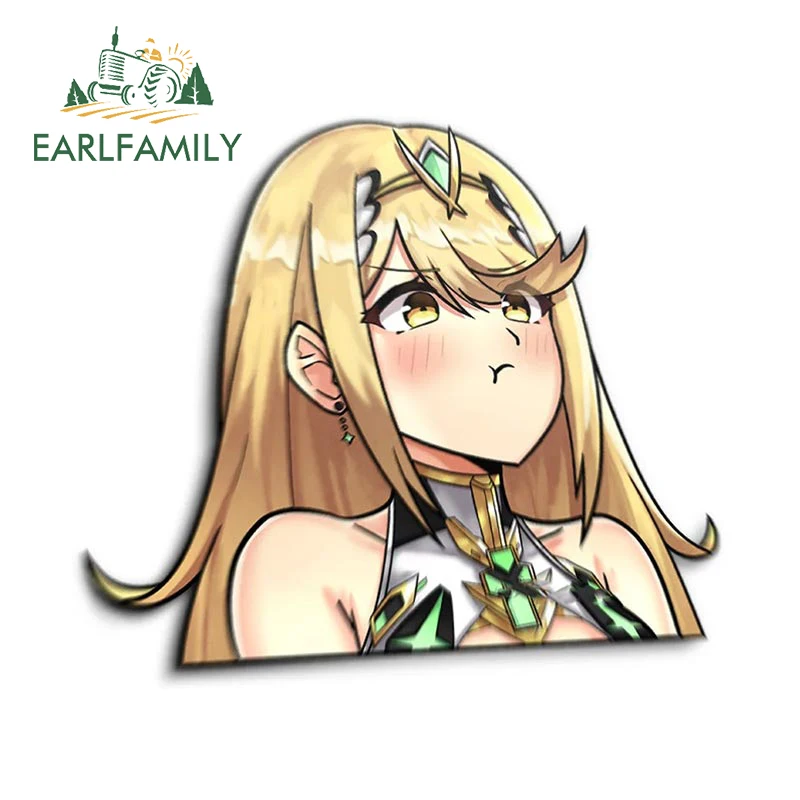 EARLFAMILY 13cm x 11.4cm for Xenoblade Chronicles 2 Mythra Cute Pouting Car Stickers Vinyl Decals Car Accessories Personality